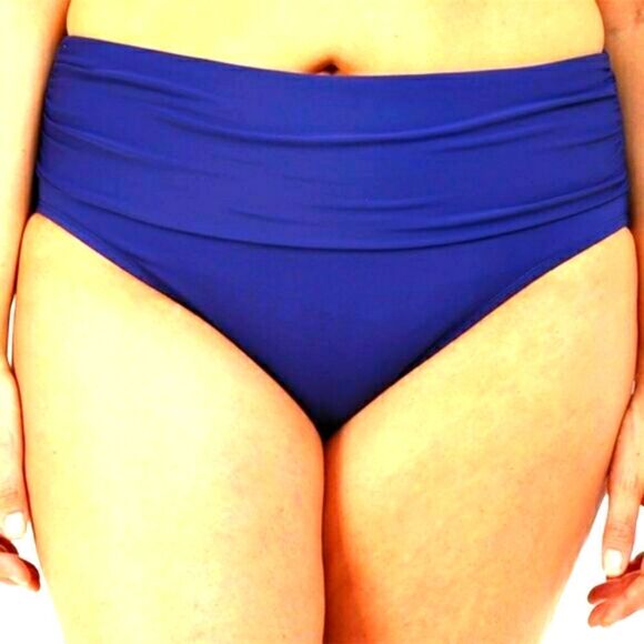 🌴 BLEU ROD BEATTIE  🌴 NEW! High Waist Shirred Bikini Bottom - [Size 12, Blue] - Picture 1 of 9